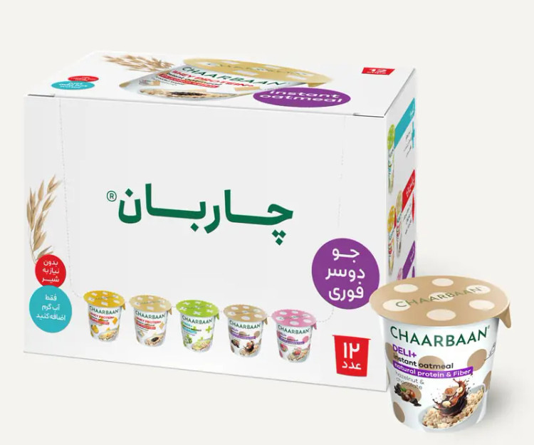 بسته 12 عددی اوتمیل فوری لیوانی طعم فندق شکلات چاربان