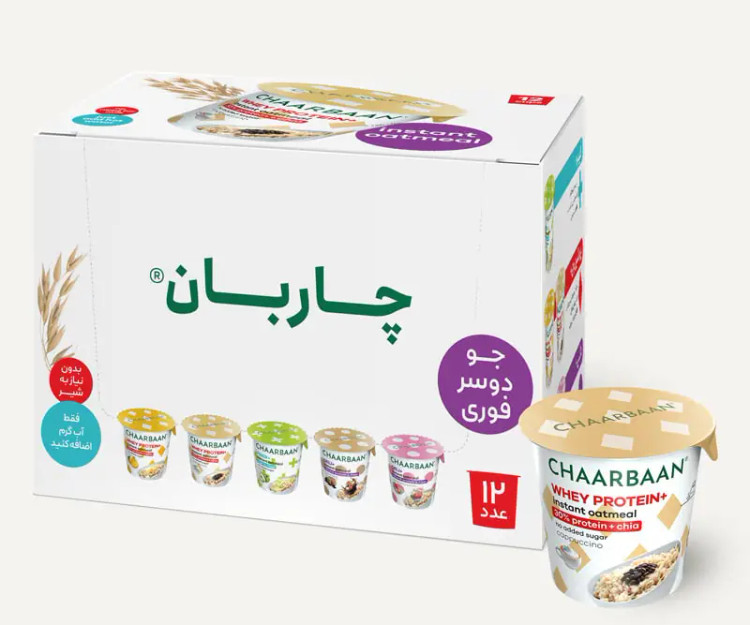 بسته 12 عددی اوتمیل لیوانی با پروتئین و چیا با طعم کاپوچینو چاربان