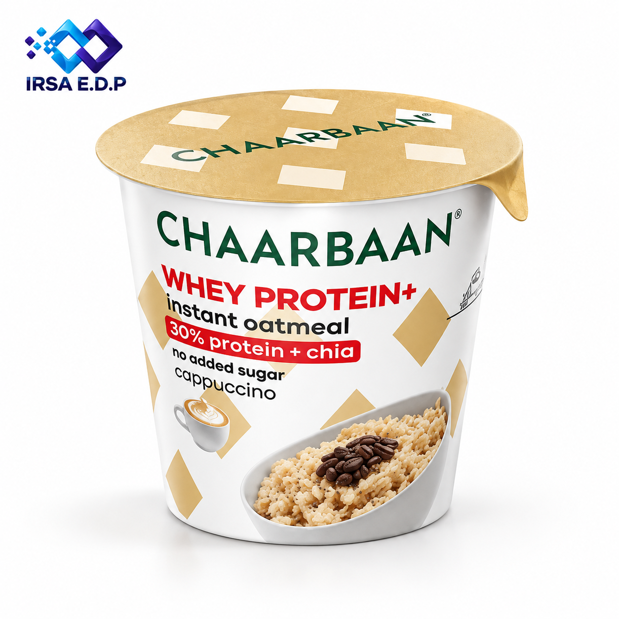 بسته 12 عددی اوتمیل لیوانی با پروتئین و چیا با طعم کاپوچینو چاربان